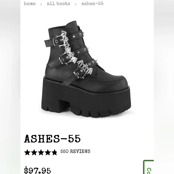 Demonia Black Ankle Boots with Silver Accents - Picture 1 of 6